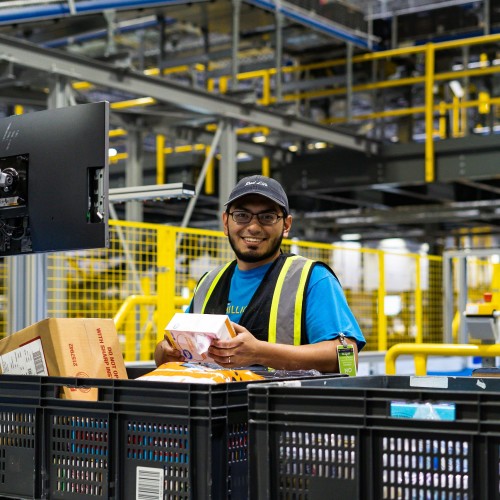 Man sorting packages