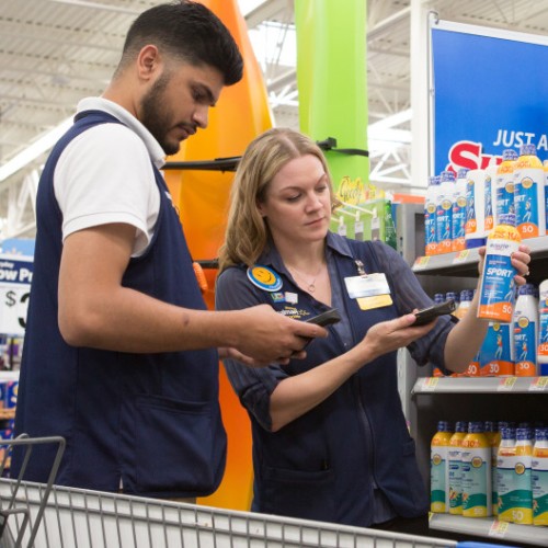 Walmart associates testing new technology in the store.