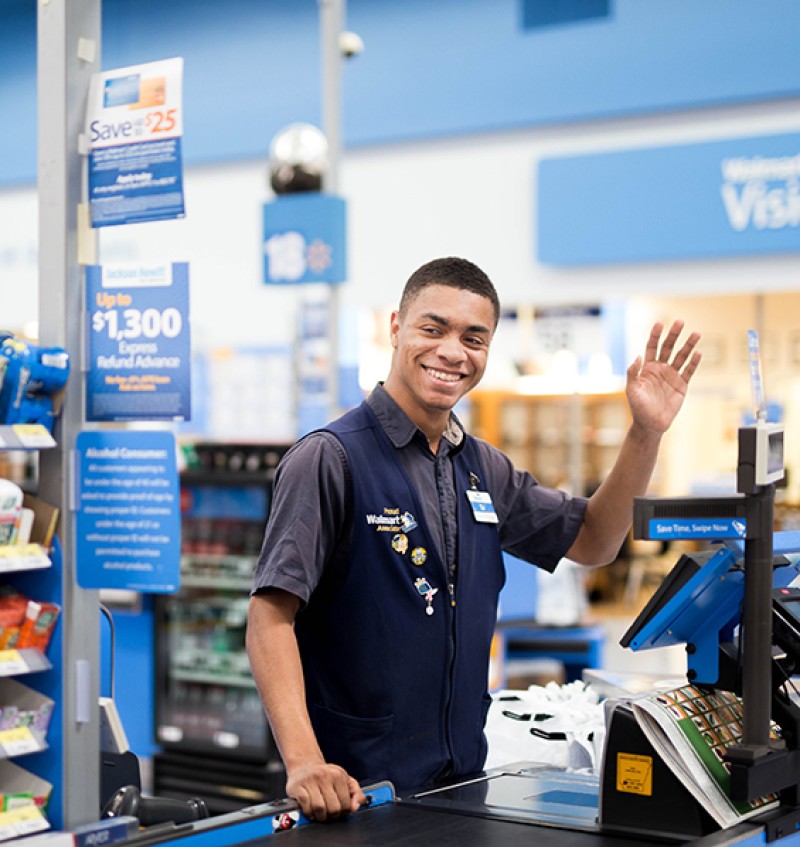 Walmart Store Associate Waving at Customers