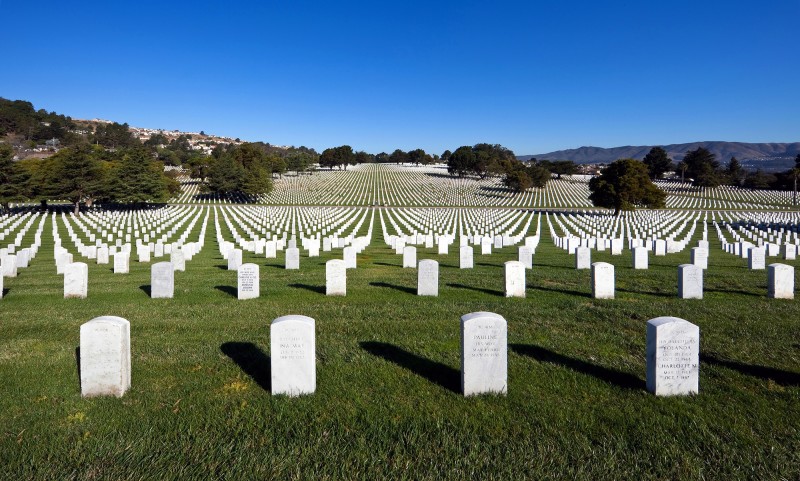 View of the tombstones at Golden Gate National Cemetery